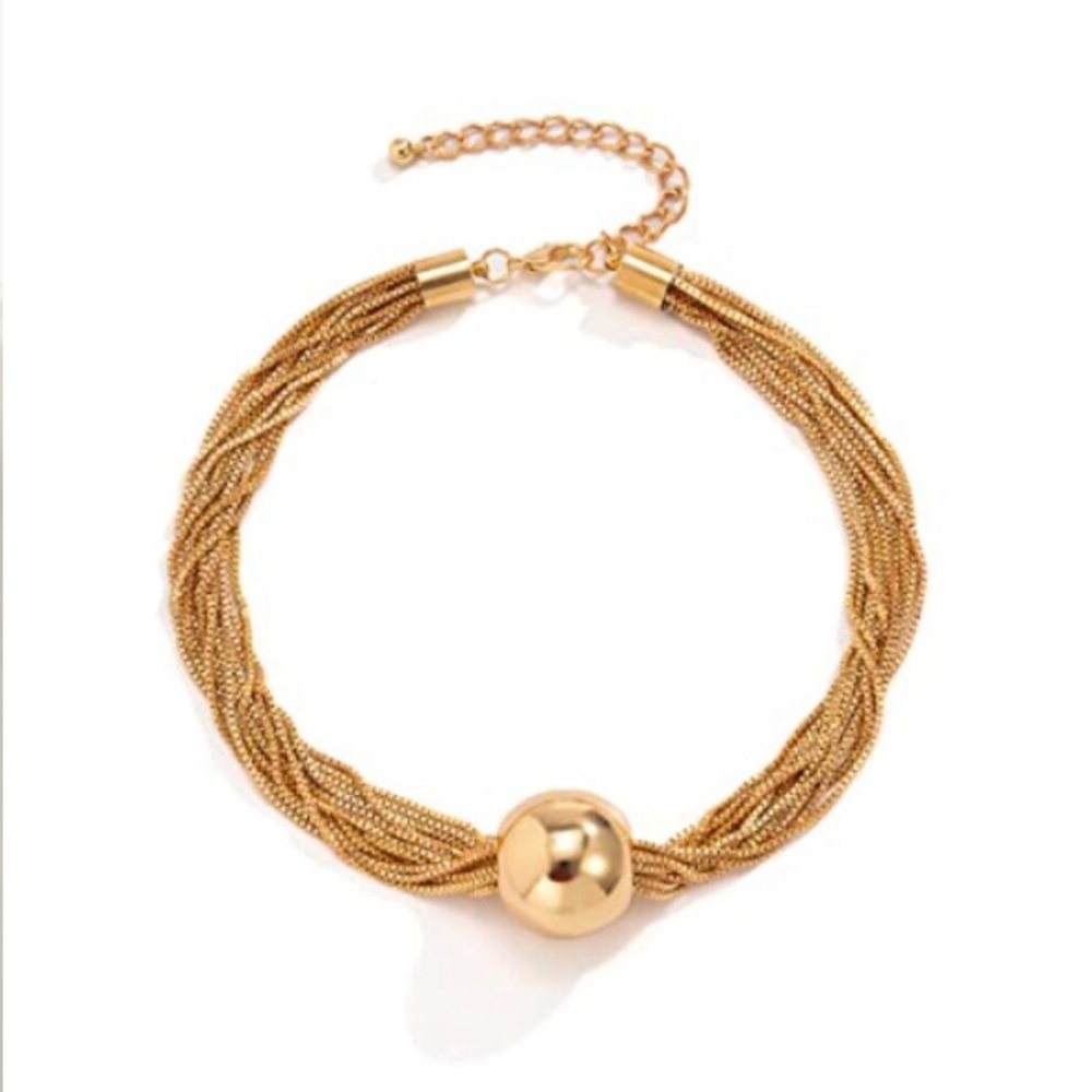 24k Gold Plated Bold Gold Bead Choker new - Picture 3 of 6